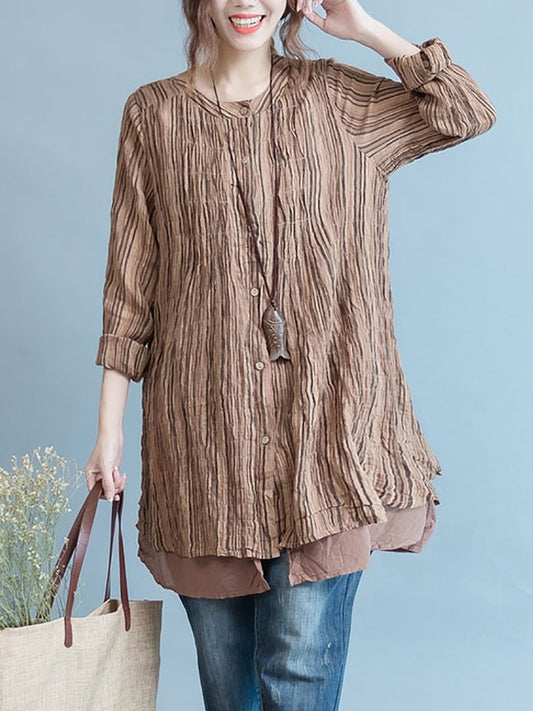 Cardigan a righe vintage da donna con giunture larghe