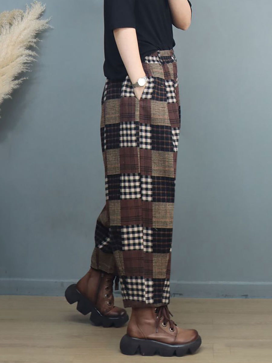 Pantaloni harem a quadri vintage autunnali da donna
