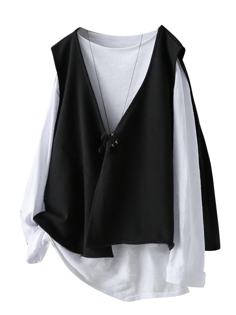 Maglietta a maniche lunghe in cotone e gilet largo