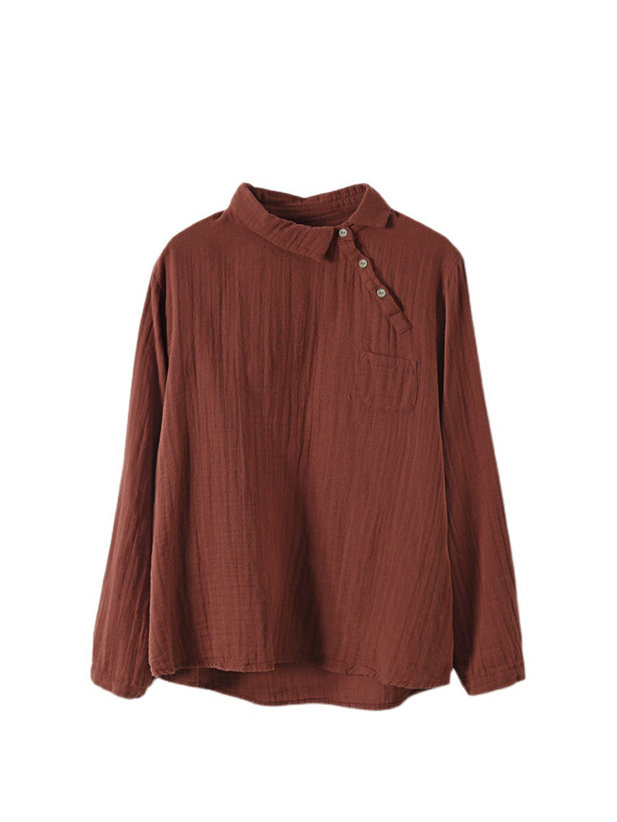 Camicia da donna vintage in cotone a maniche lunghe oblique