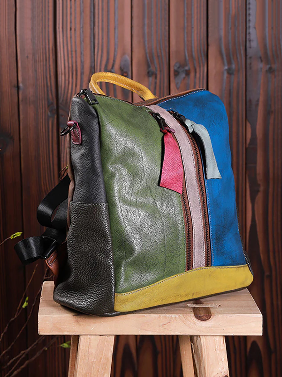 Zaino con cerniera in pelle multicolore da donna