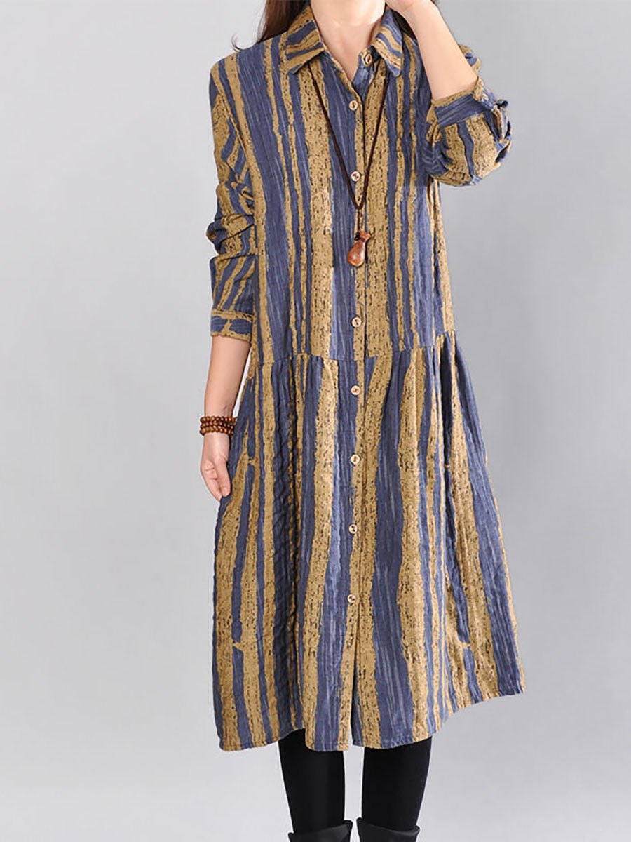Women Casual 100%Cotton Stripe Dress