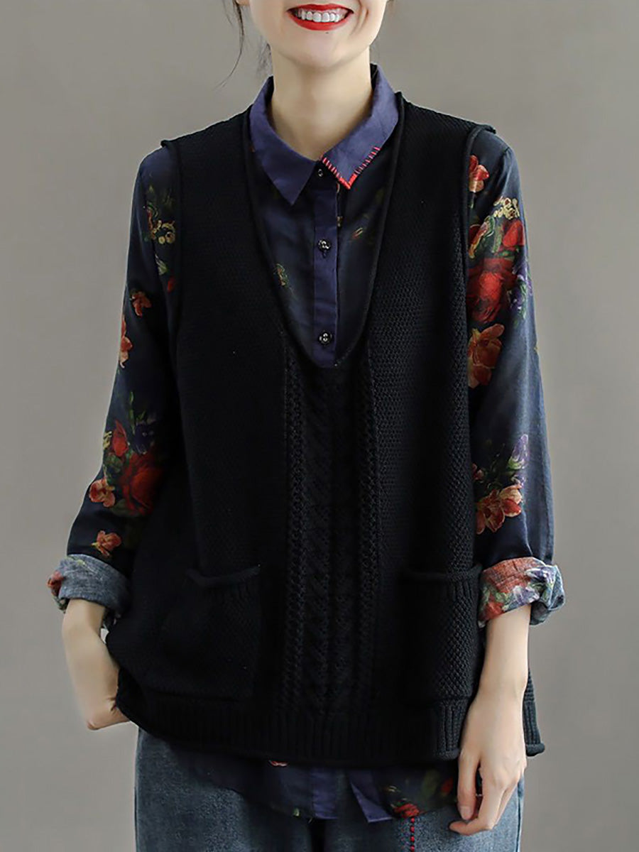 Gilet da donna in maglia cava con tasca