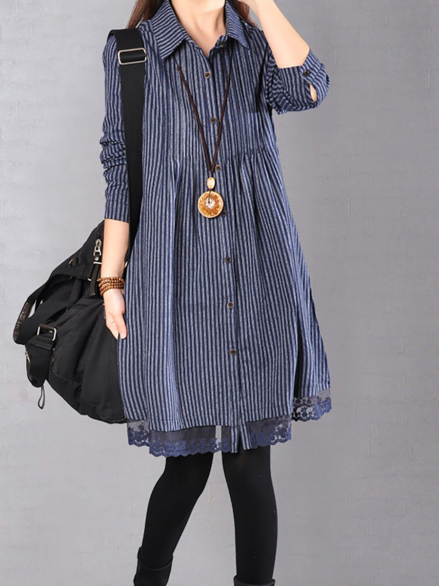 Robe ample en coton et lin avec ourlet en dentelle imprimée