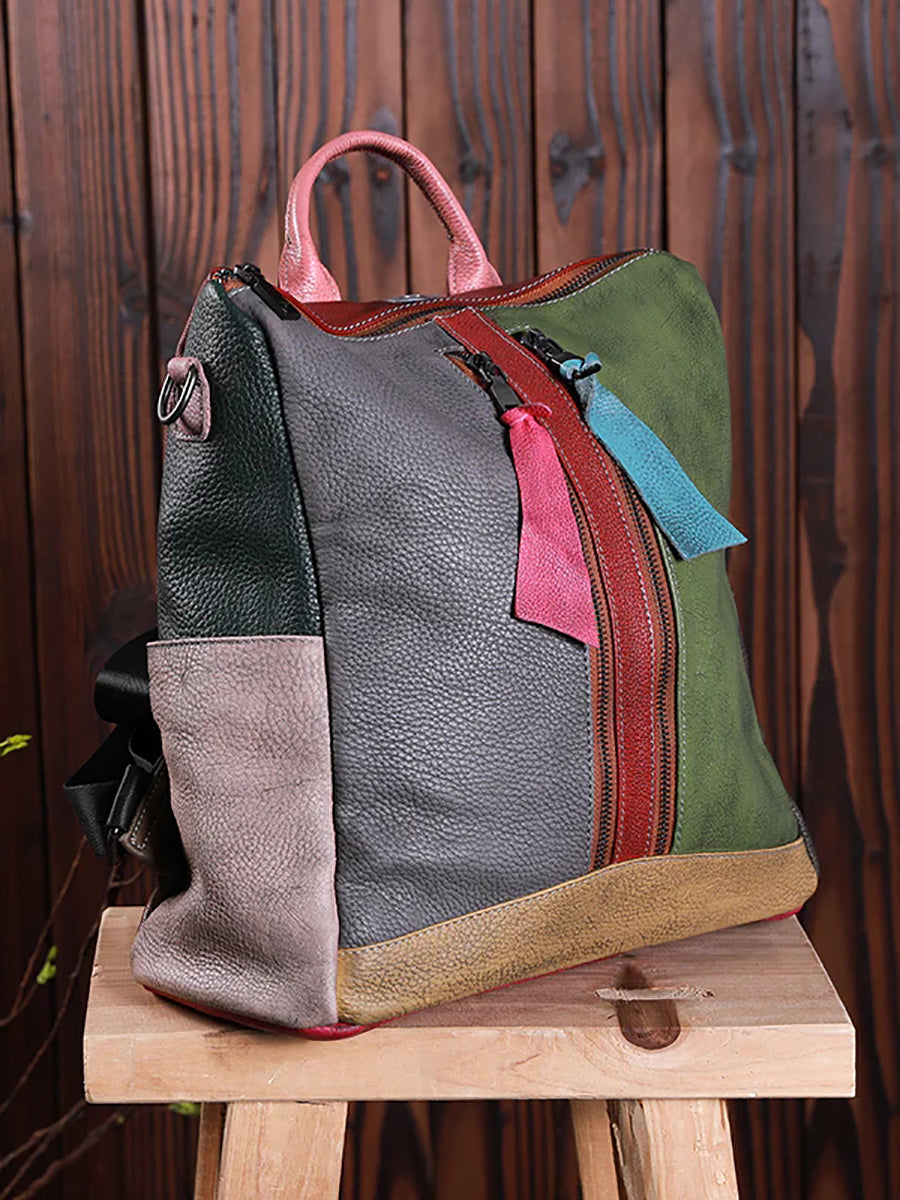 Zaino con cerniera in pelle multicolore da donna