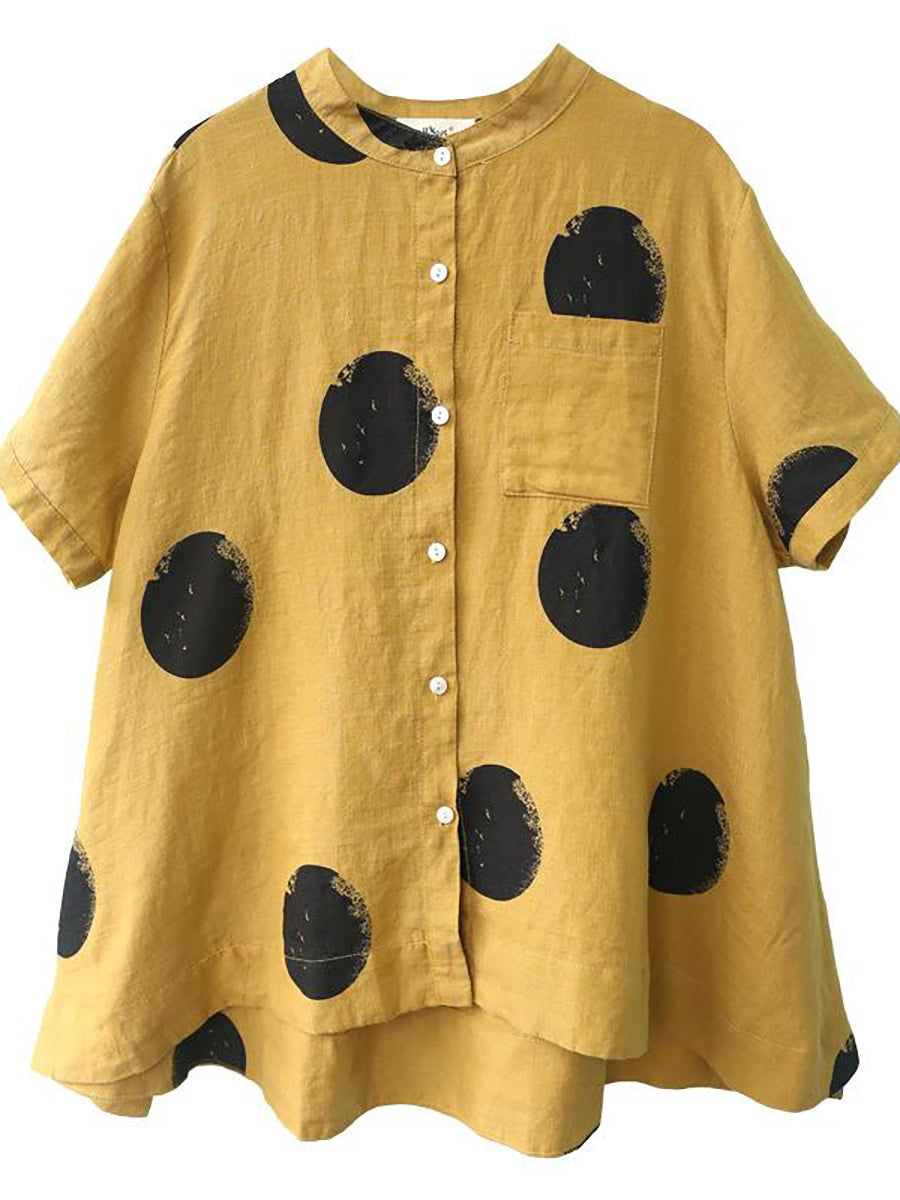 Camicia a collo alto in cotone e lino a pois