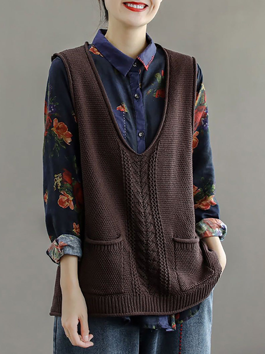 Gilet da donna in maglia cava con tasca