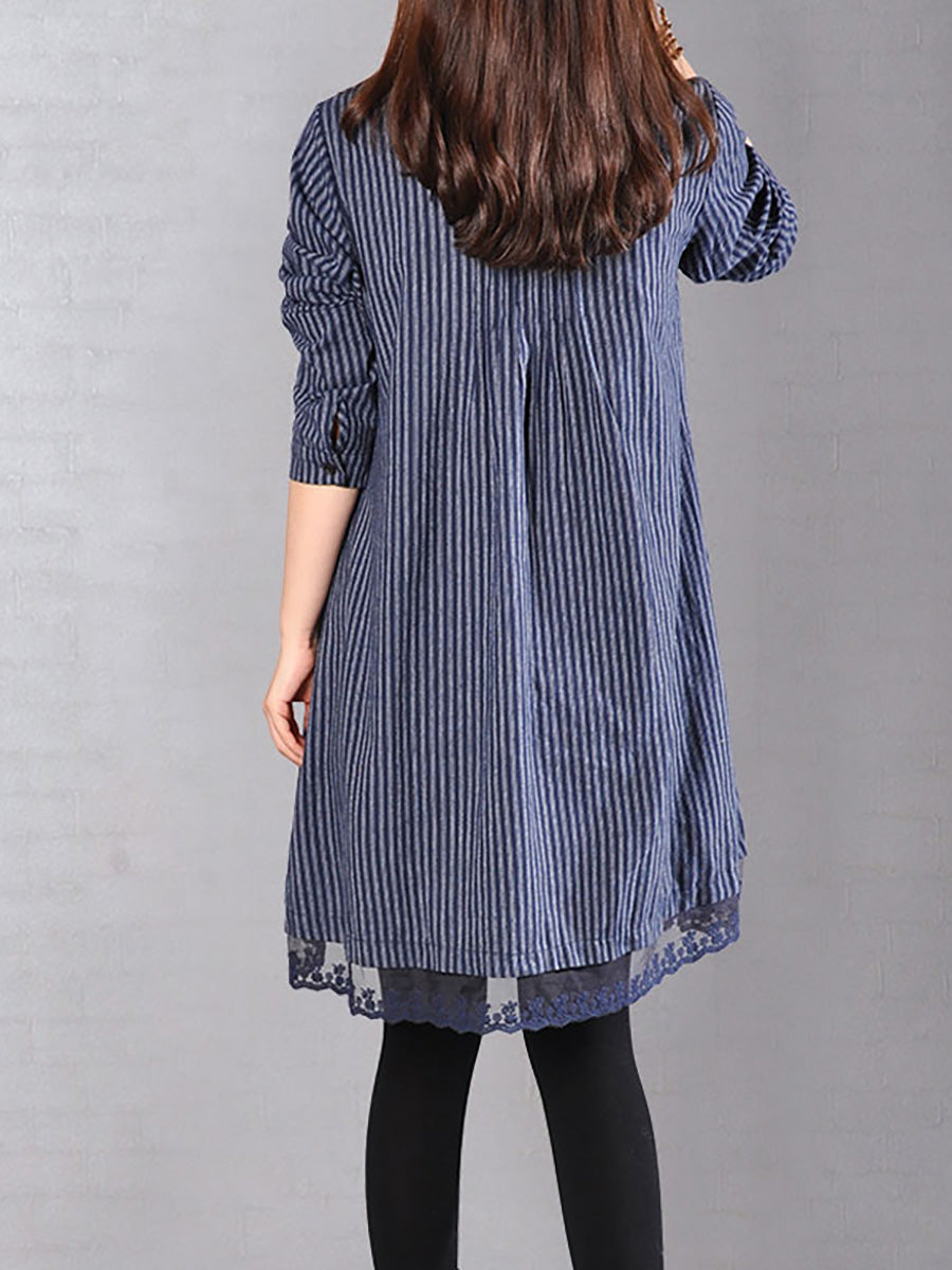 Robe ample en coton et lin avec ourlet en dentelle imprimée