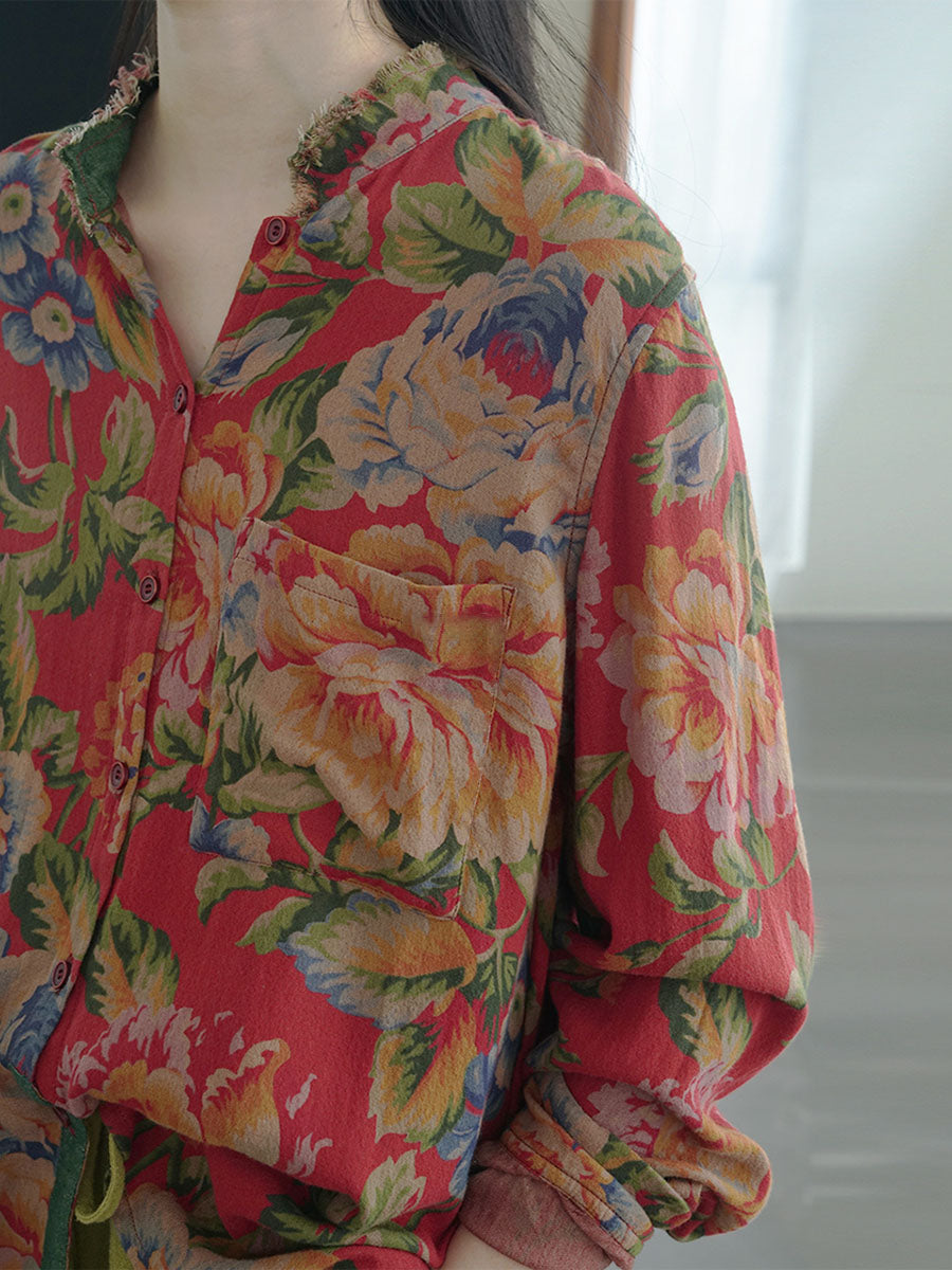 Camicie da donna in cotone con motivo floreale autunnale