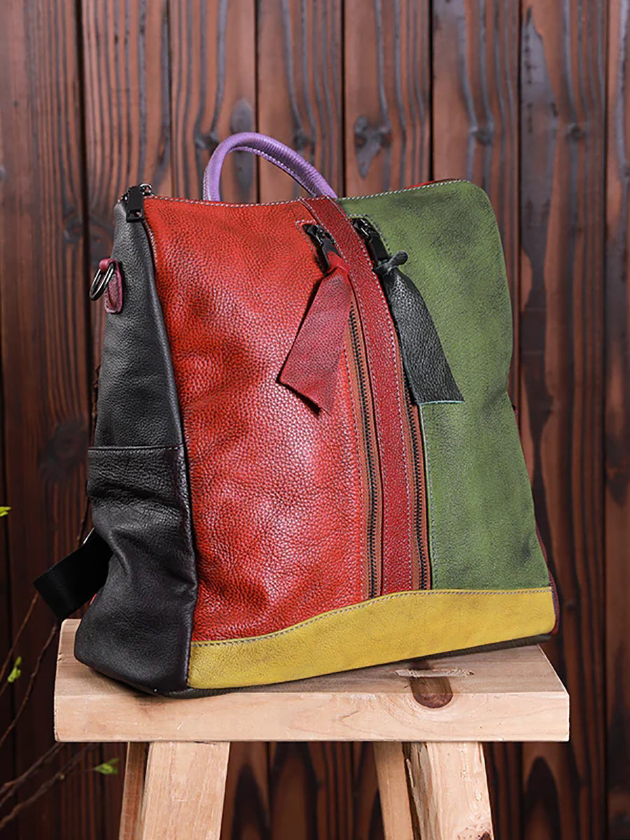 Zaino con cerniera in pelle multicolore da donna
