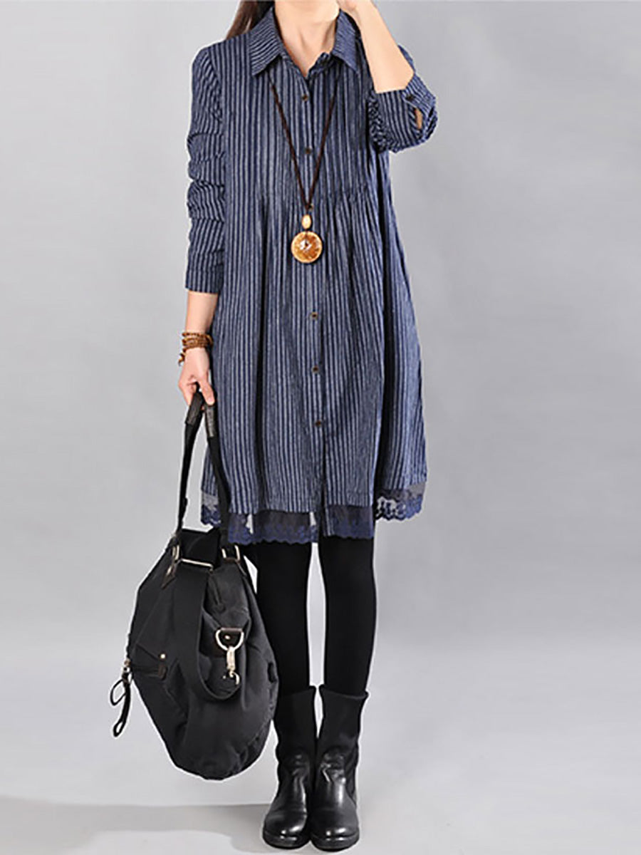 Robe ample en coton et lin avec ourlet en dentelle imprimée