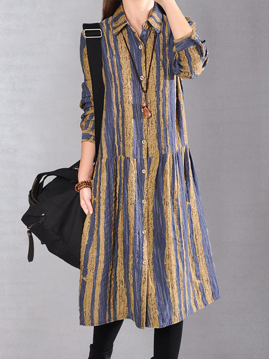 Women Casual 100%Cotton Stripe Dress