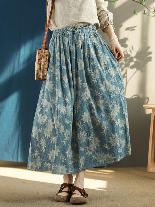 Gonna estiva ampia con elastico in vita vintage floreale