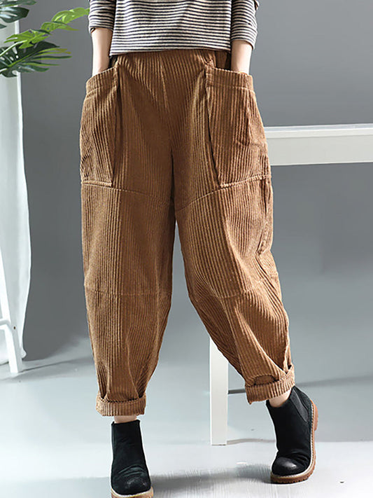 Pantaloni in velluto a coste retrò primaverili tinta unita