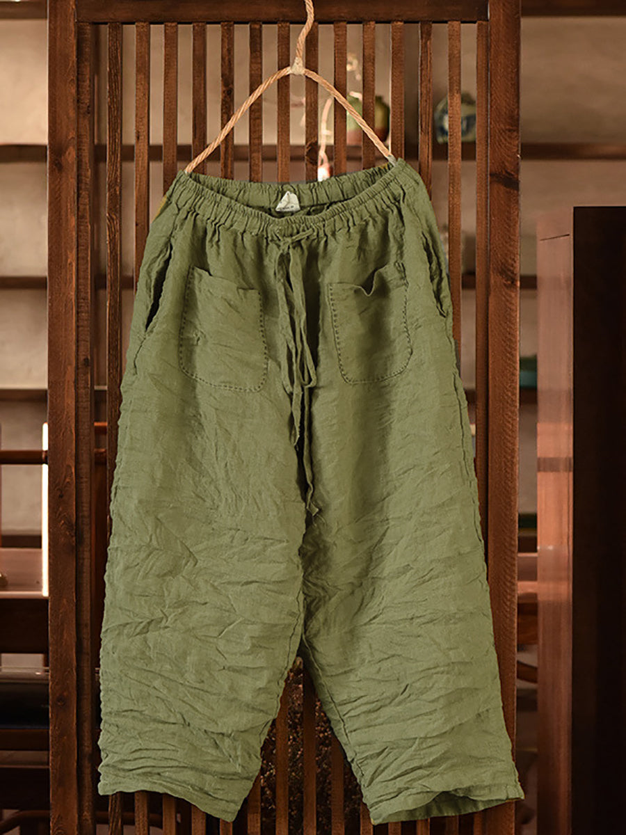 Pantalon sarouel d'été en lin vintage pour femme