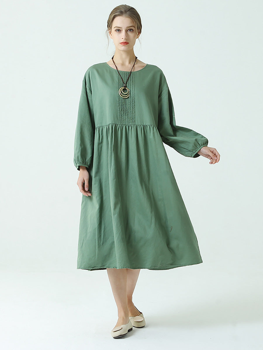 Robe plissée à manches longues en lin et coton pour le printemps