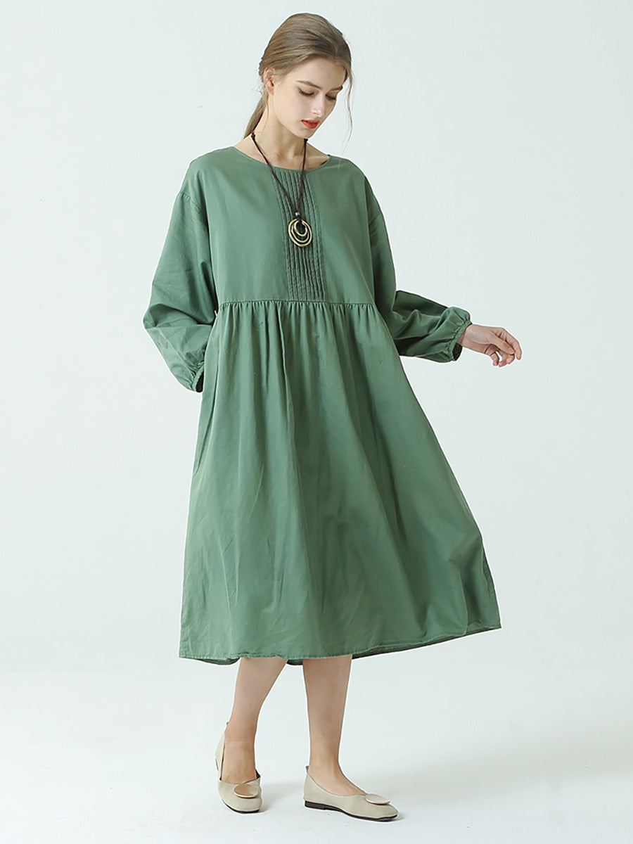 Robe plissée à manches longues en lin et coton pour le printemps
