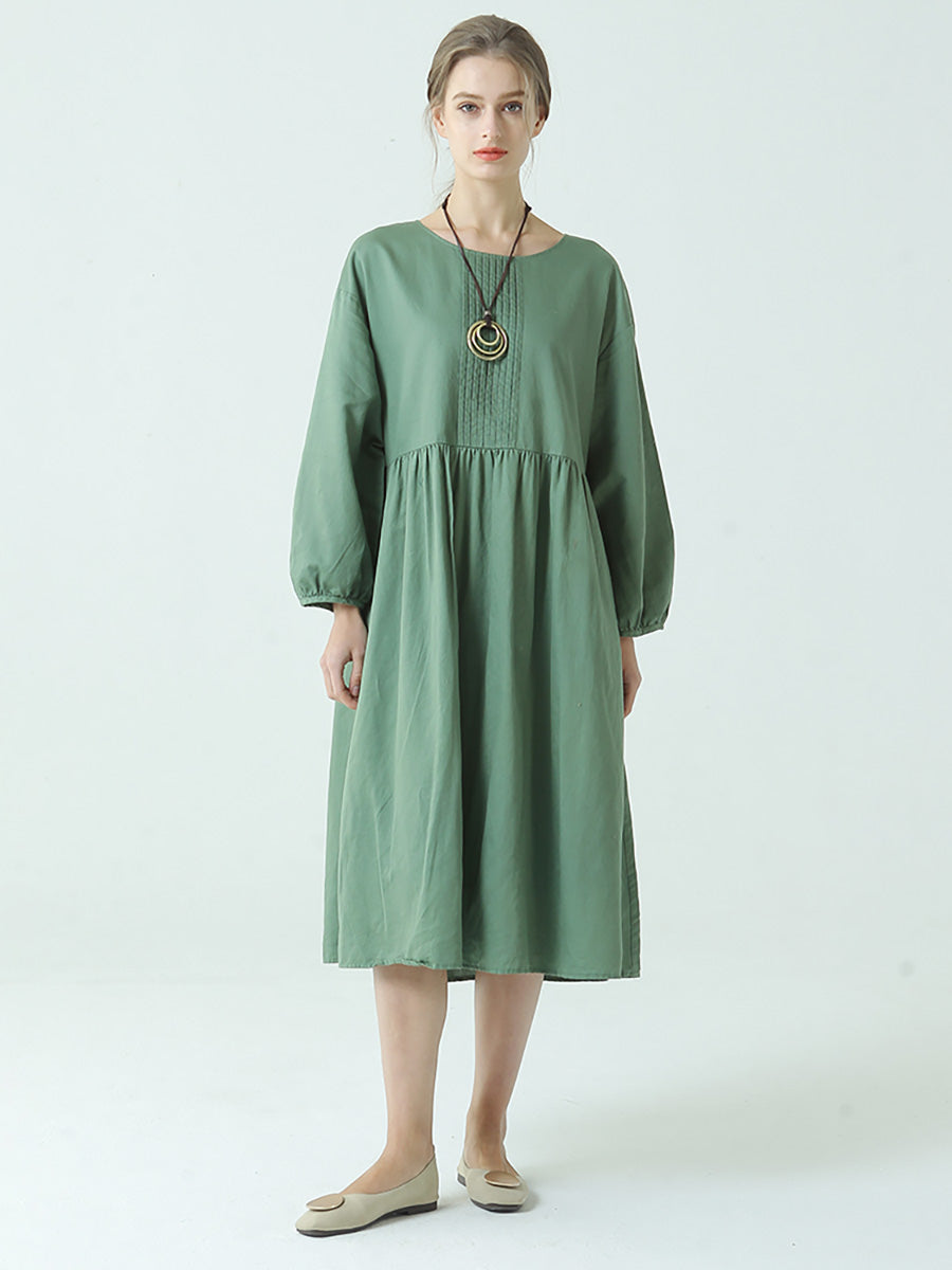 Robe plissée à manches longues en lin et coton pour le printemps