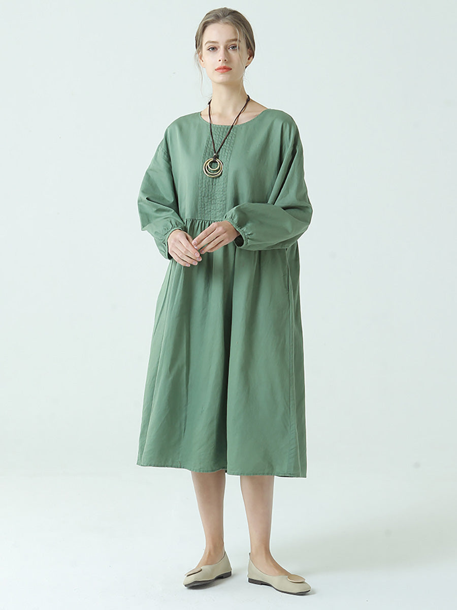 Robe plissée à manches longues en lin et coton pour le printemps