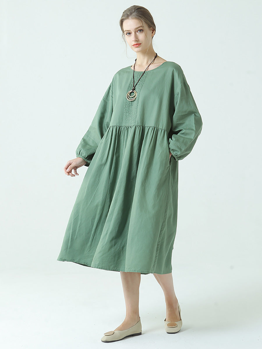 Robe plissée à manches longues en lin et coton pour le printemps