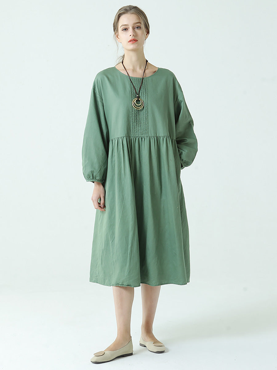Robe plissée à manches longues en lin et coton pour le printemps