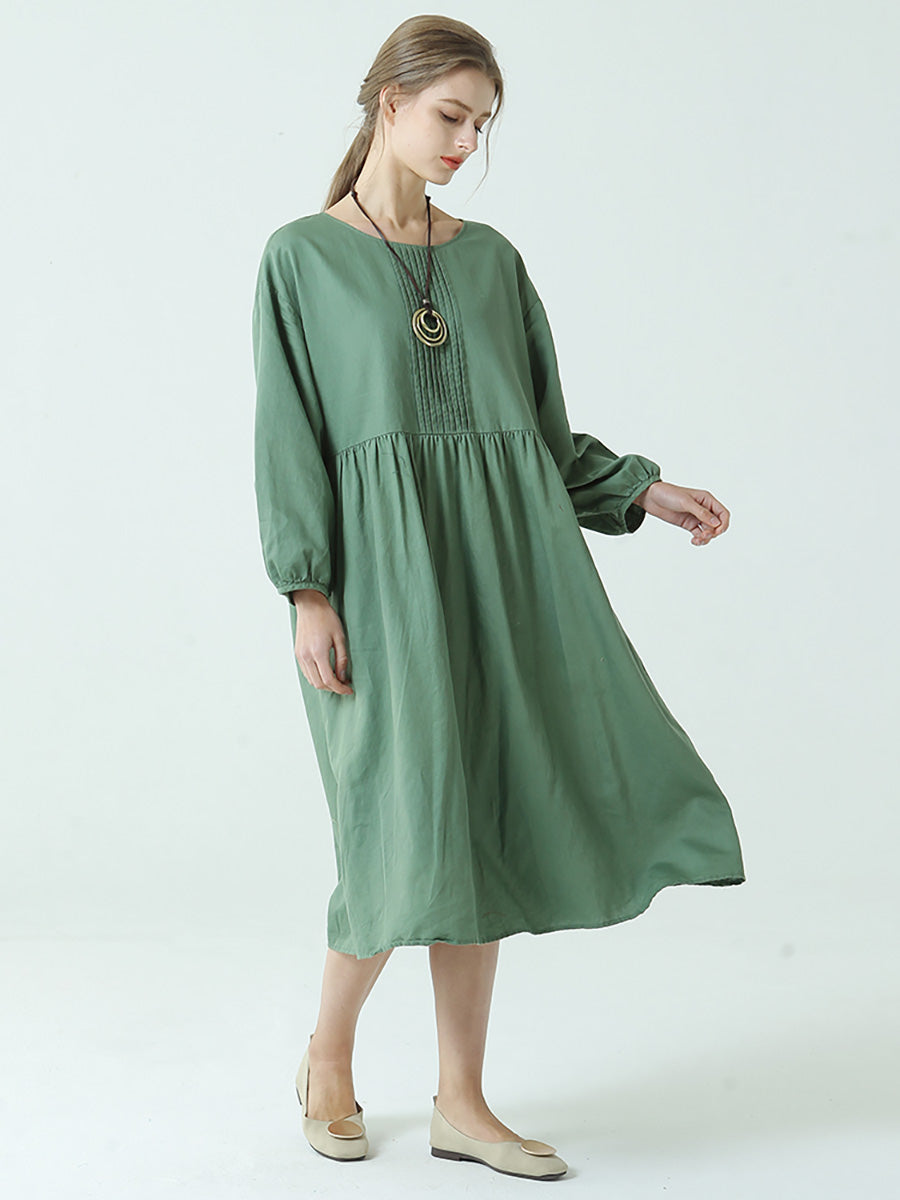 Robe plissée à manches longues en lin et coton pour le printemps