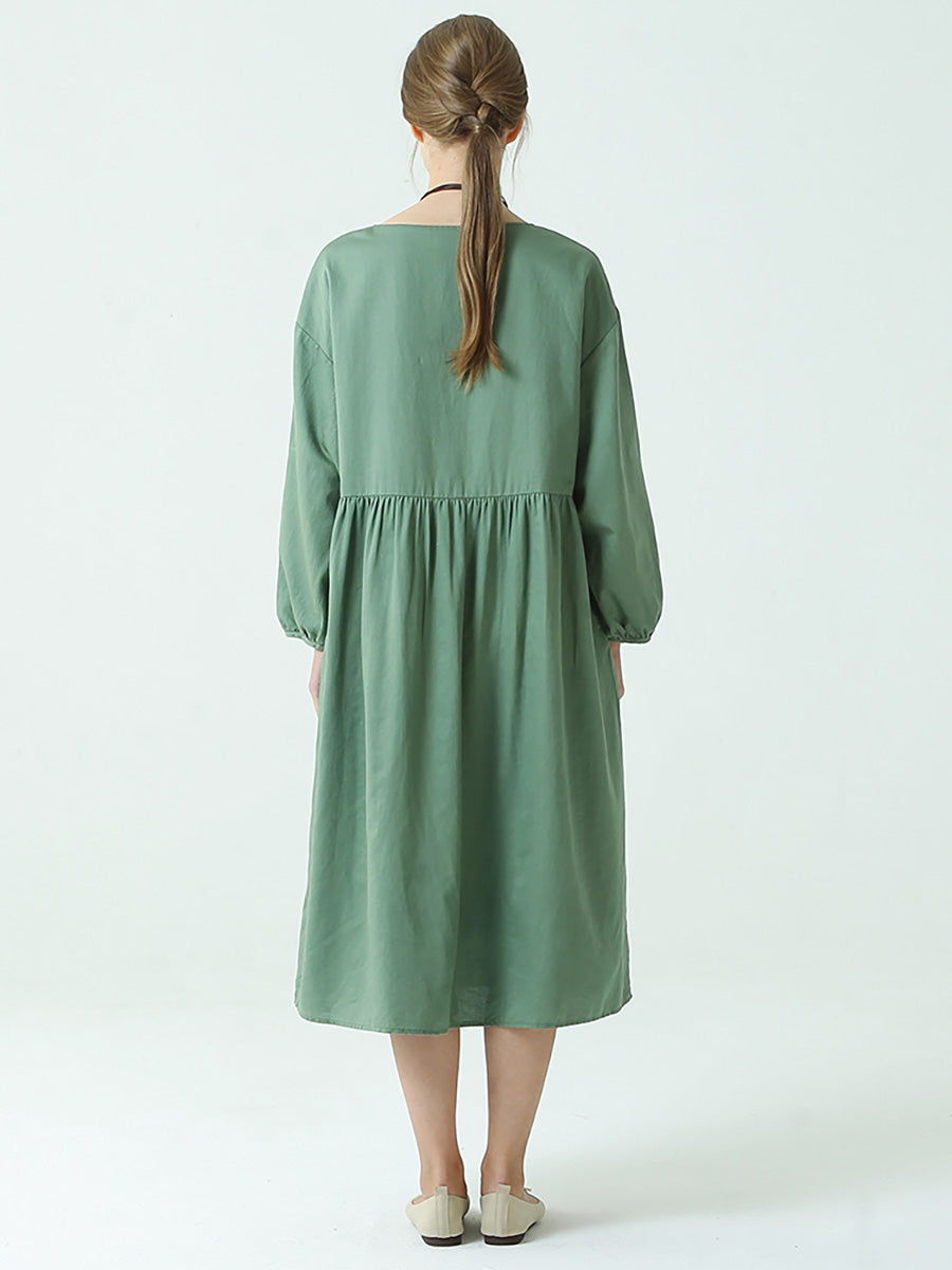 Robe plissée à manches longues en lin et coton pour le printemps