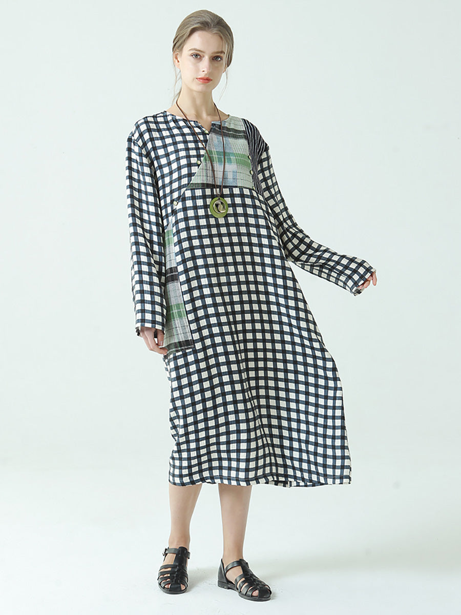 Plaid Long Sleeve Loose Spring Casual Dress