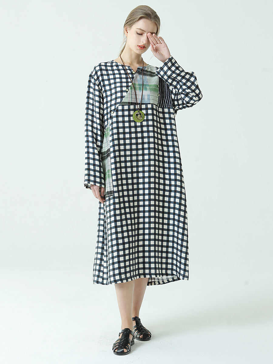 Plaid Long Sleeve Loose Spring Casual Dress