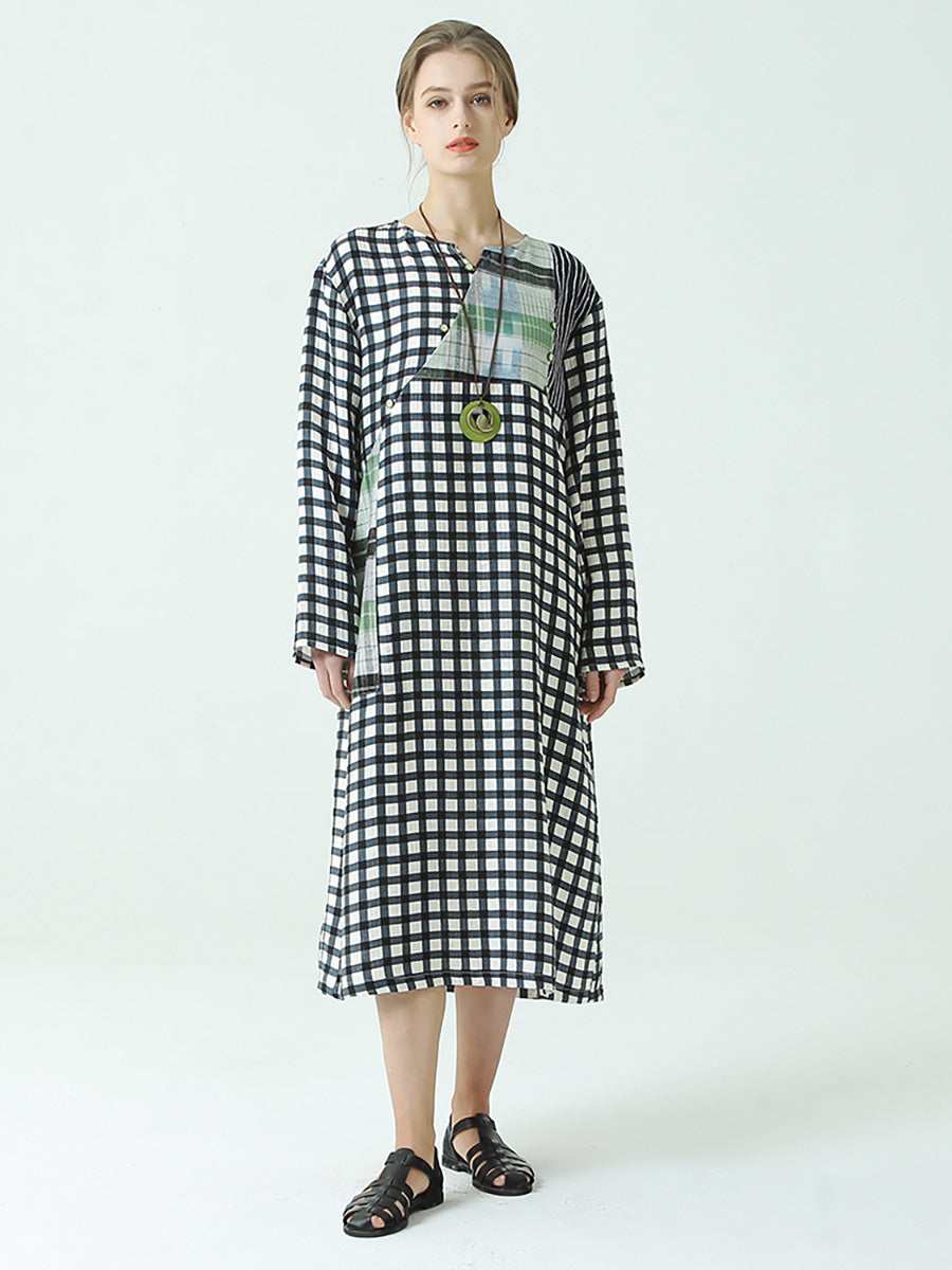 Plaid Long Sleeve Loose Spring Casual Dress