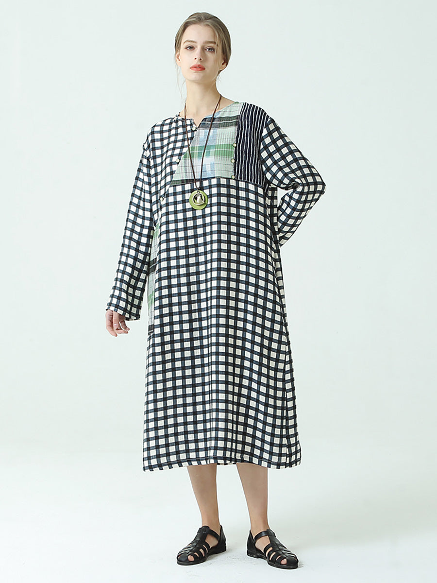 Plaid Long Sleeve Loose Spring Casual Dress