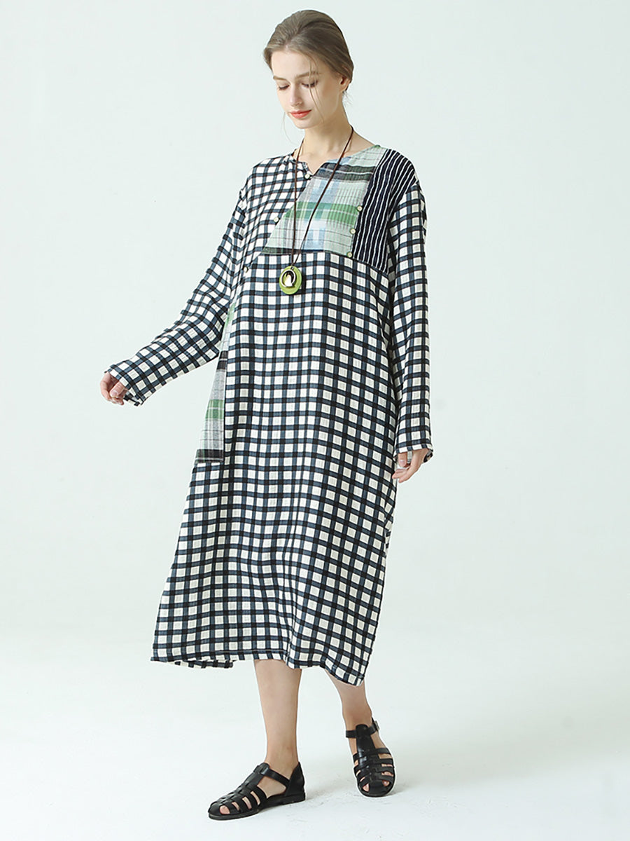 Plaid Long Sleeve Loose Spring Casual Dress