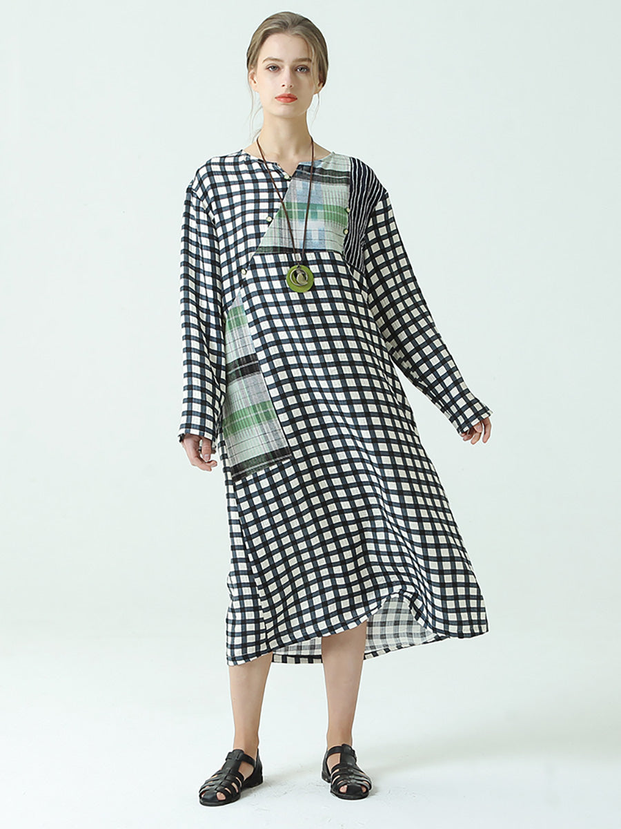 Plaid Long Sleeve Loose Spring Casual Dress