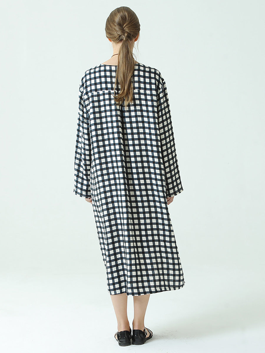 Plaid Long Sleeve Loose Spring Casual Dress