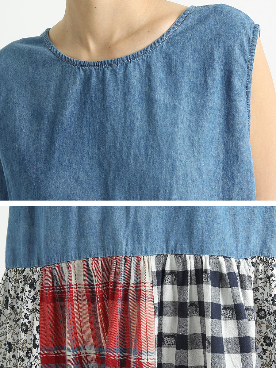 Abito estivo patchwork senza maniche da donna