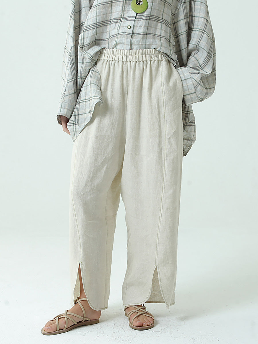 Pantalon large en lin pour femme