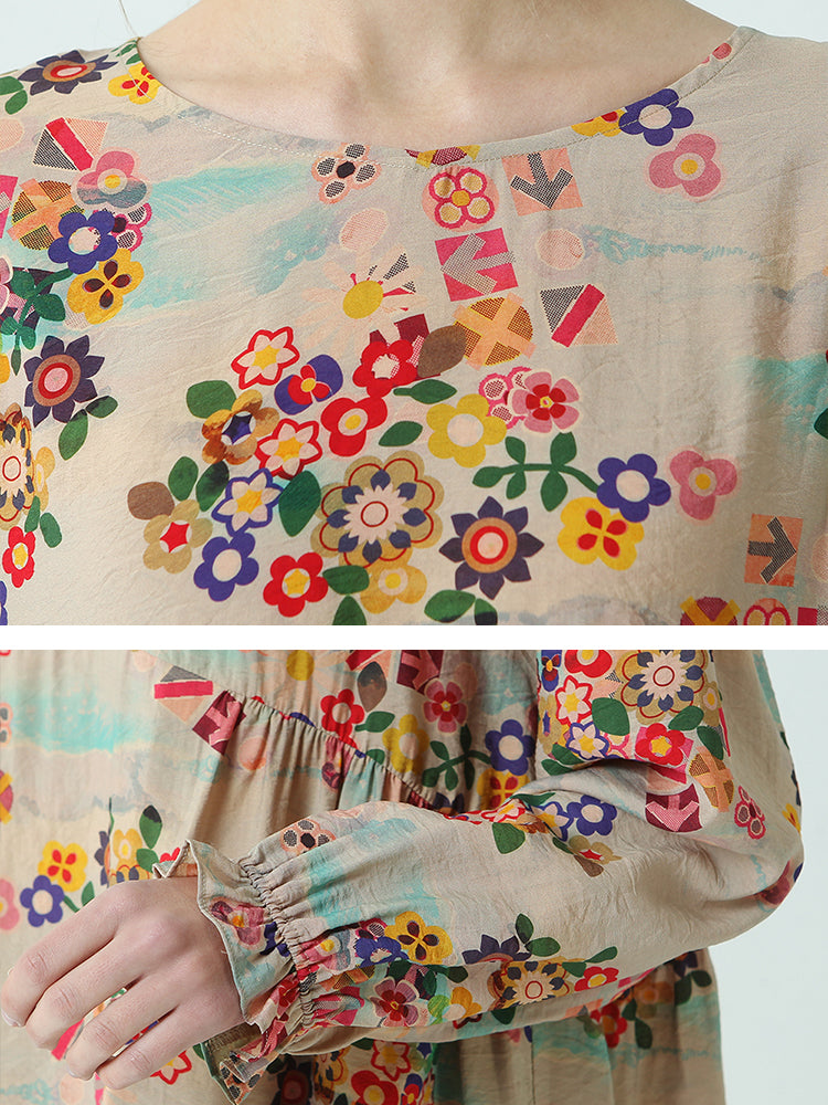 T-shirt ample en coton à imprimé floral pour femme M2XL