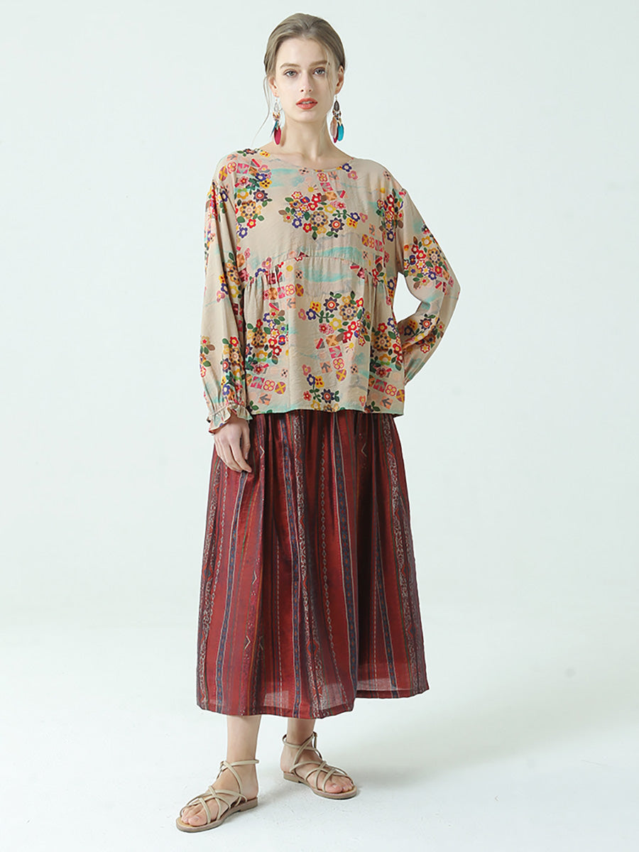 T-shirt ample en coton à imprimé floral pour femme M2XL