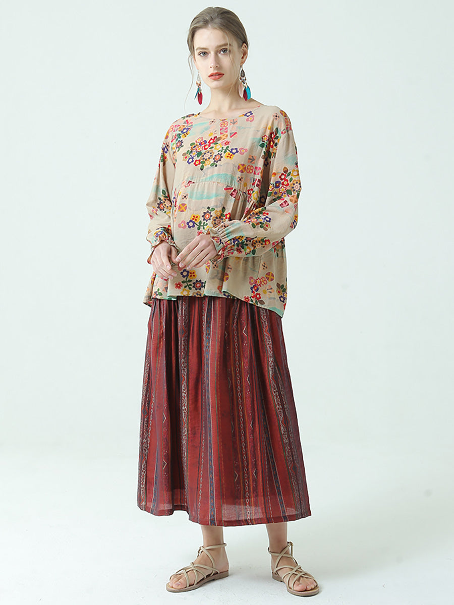 T-shirt ample en coton à imprimé floral pour femme M2XL