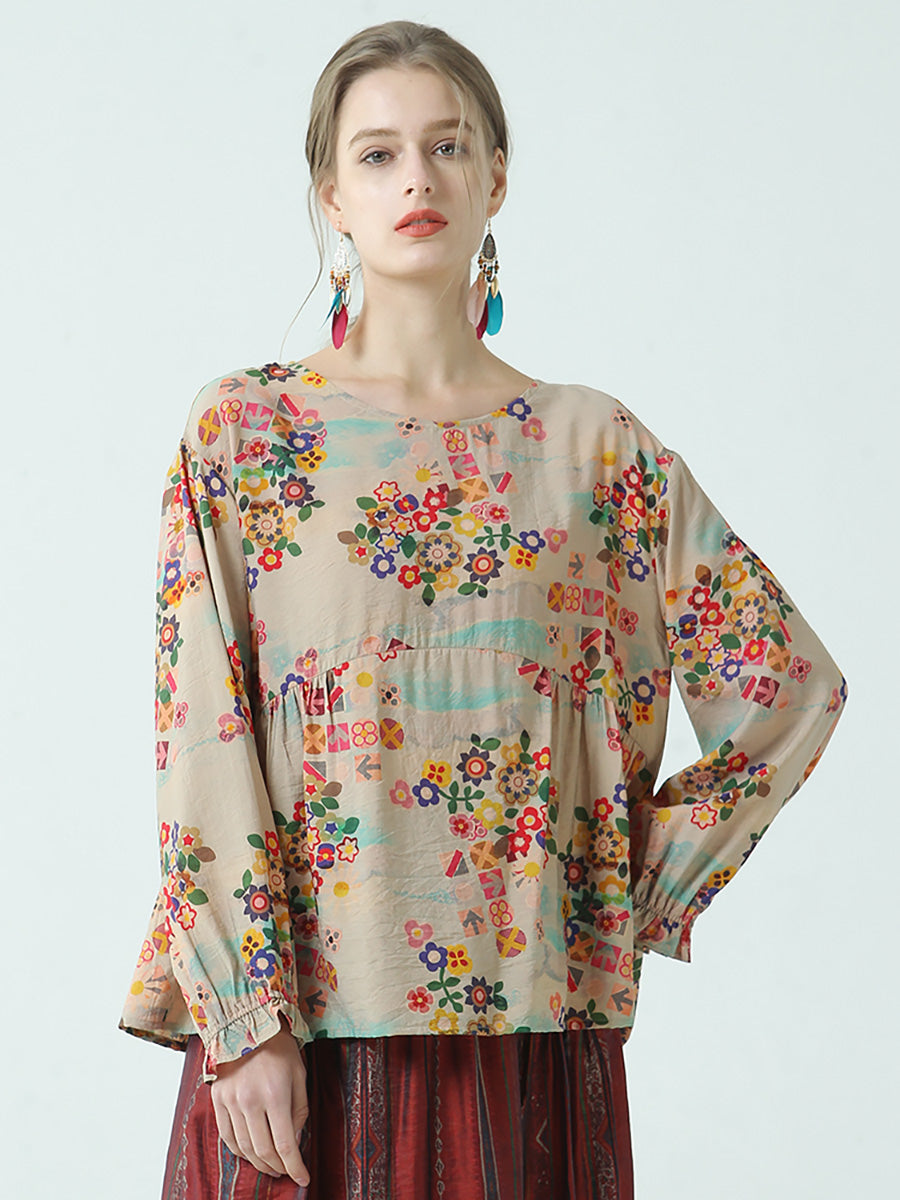T-shirt ample en coton à imprimé floral pour femme M2XL