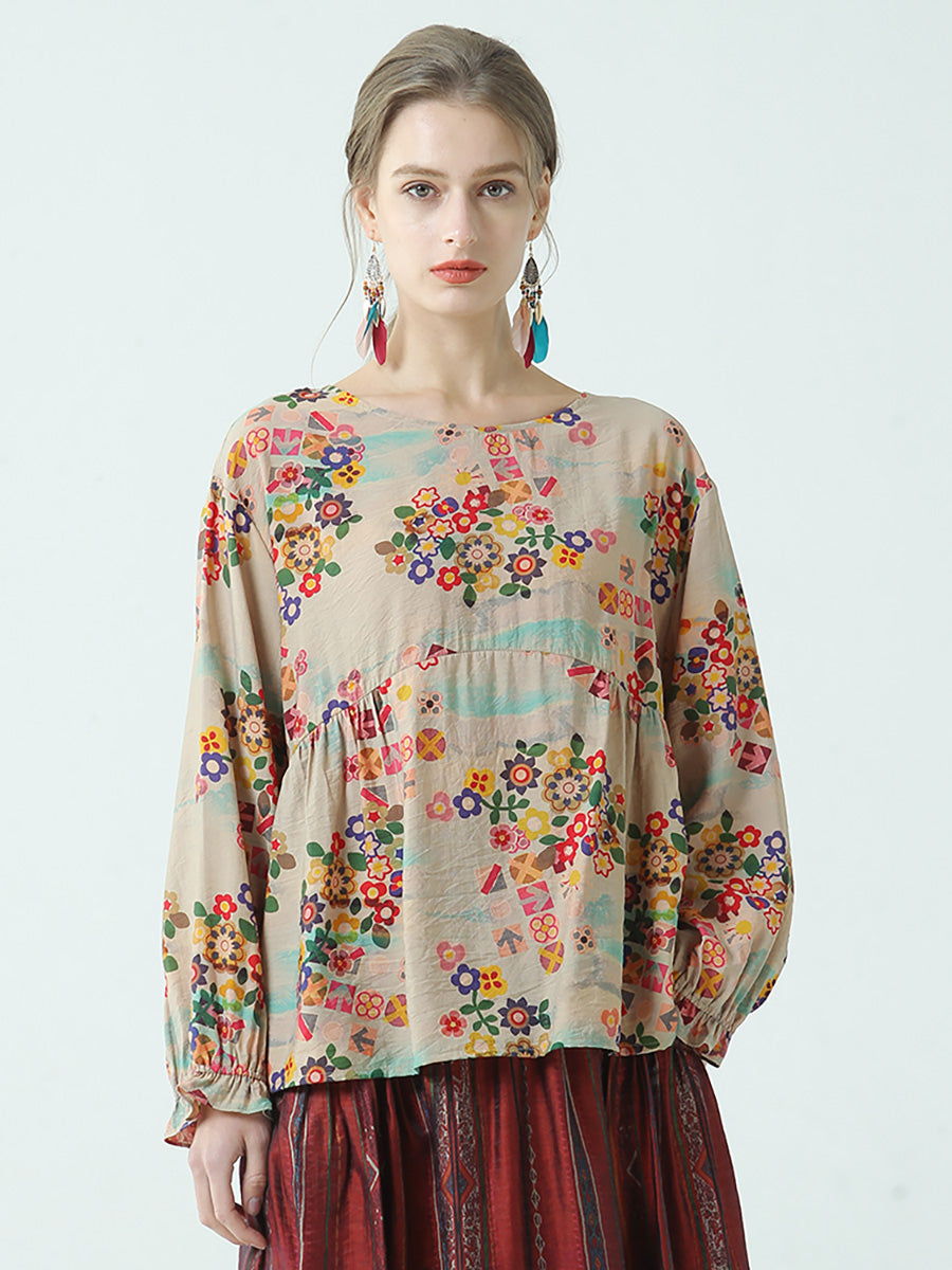 T-shirt ample en coton à imprimé floral pour femme M2XL