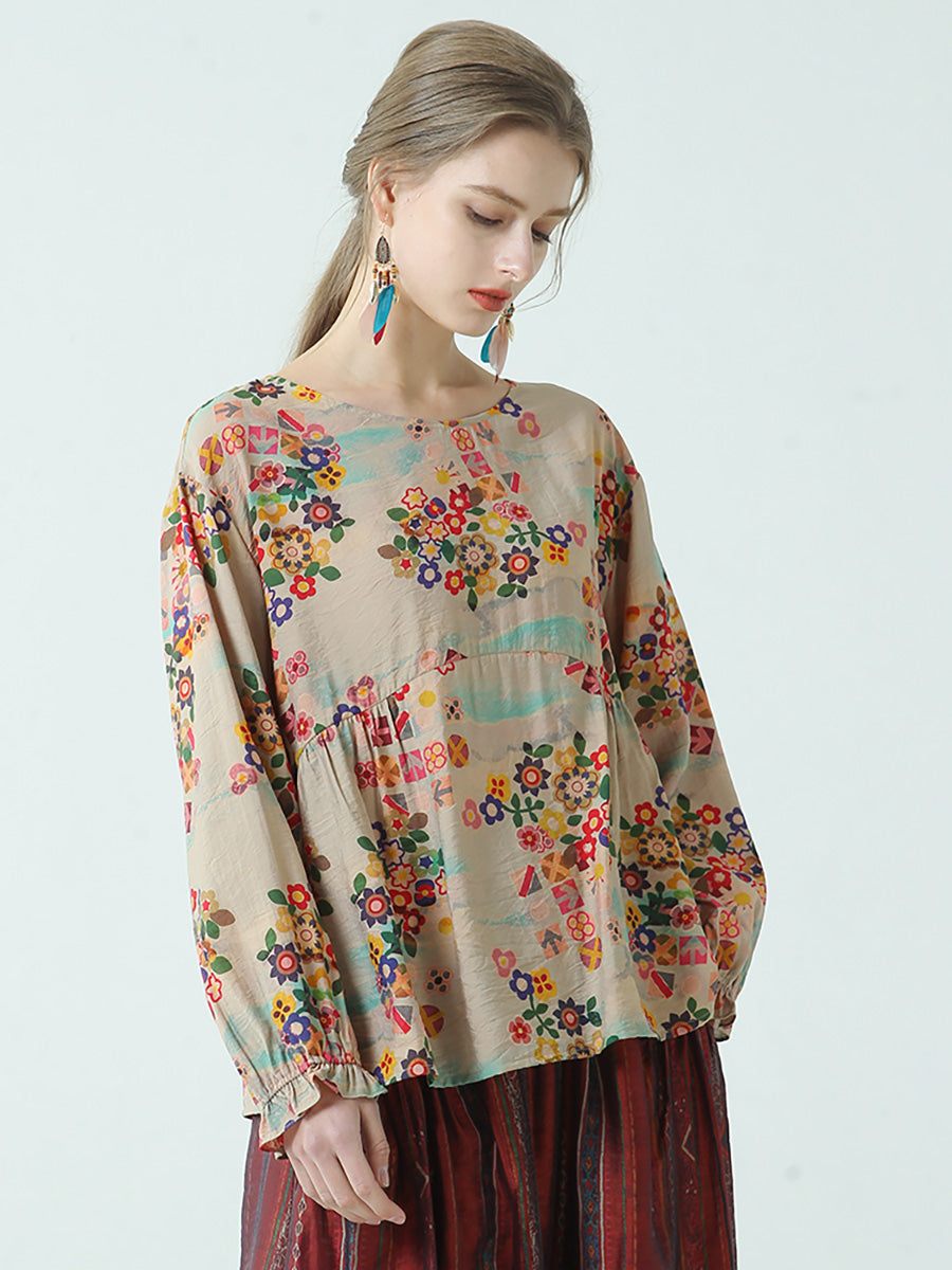 T-shirt ample en coton à imprimé floral pour femme M2XL