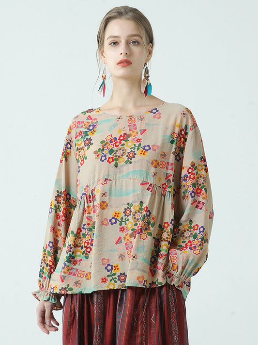 Maglietta da donna in cotone largo floreale M2XL