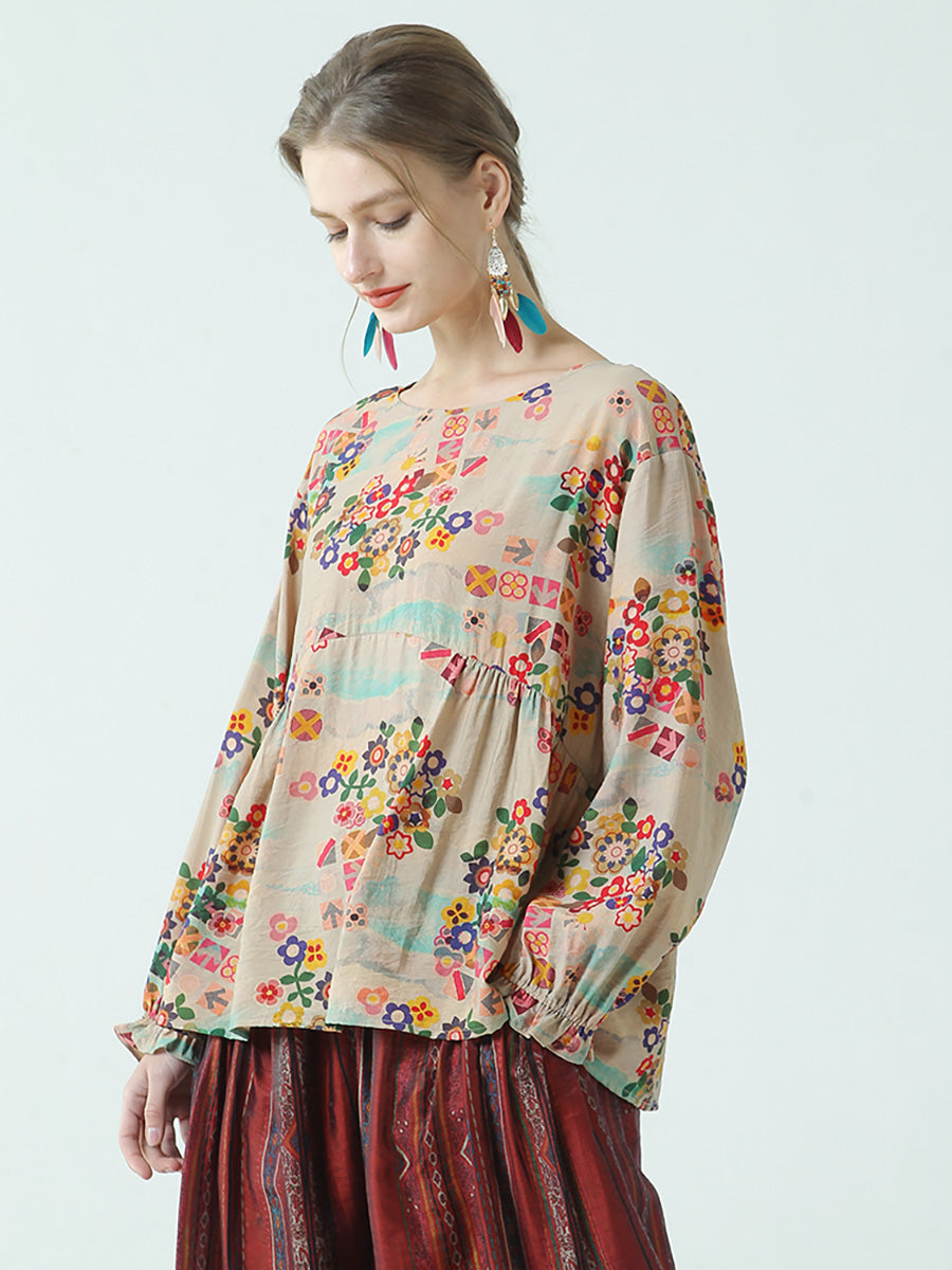 T-shirt ample en coton à imprimé floral pour femme M2XL