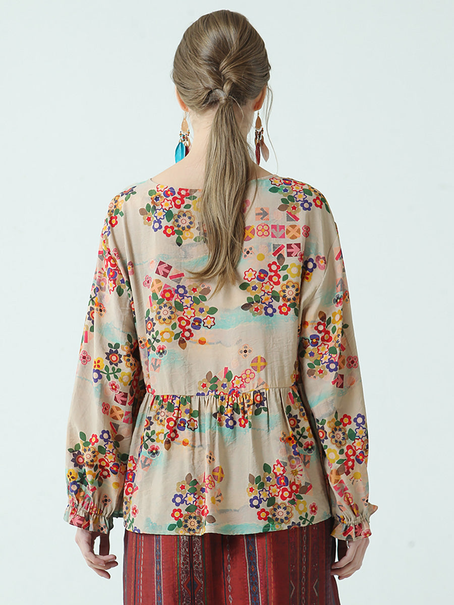 T-shirt ample en coton à imprimé floral pour femme M2XL