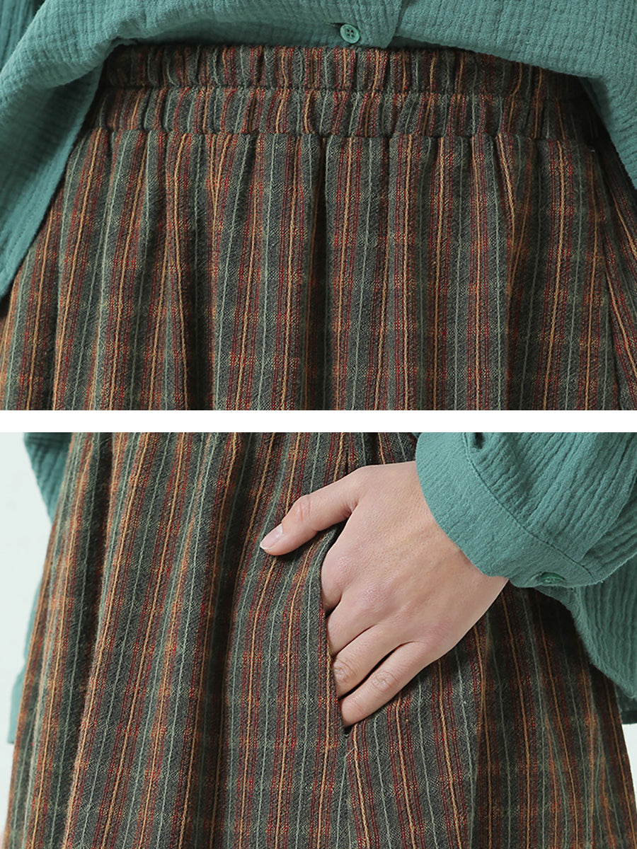 Gonna lunga vintage ampia a quadri con elastico in vita primaverile M2XL