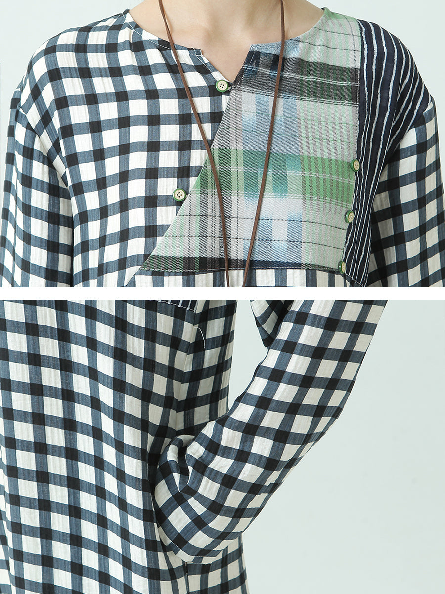 Plaid Long Sleeve Loose Spring Casual Dress