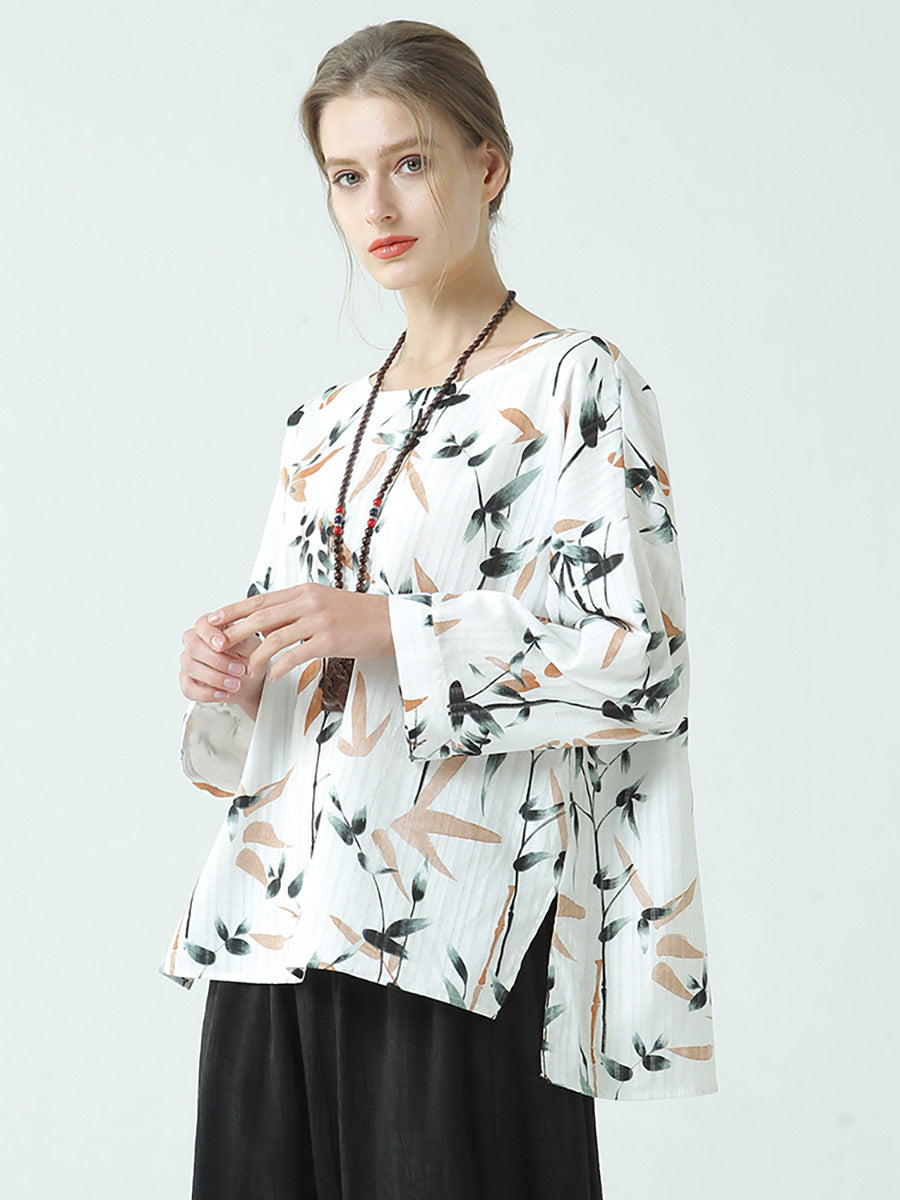 Maglietta a maniche lunghe con scollo a V e spacco largo primaverile
