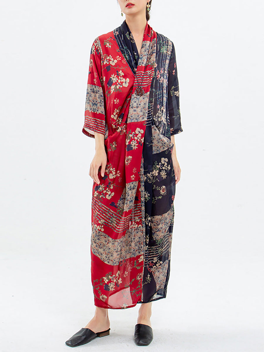 Abito da donna in tencel vintage con stampa floreale intrecciata 