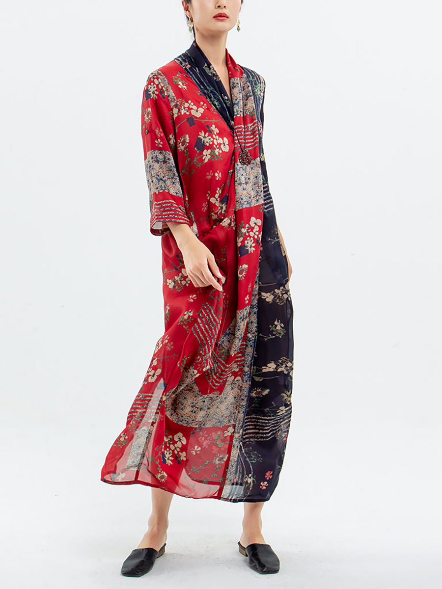 Abito da donna in tencel vintage con stampa floreale intrecciata 